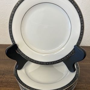 Noritake Peking 2229 White Geometric Black Trim Band Bread Plates Set of 7
